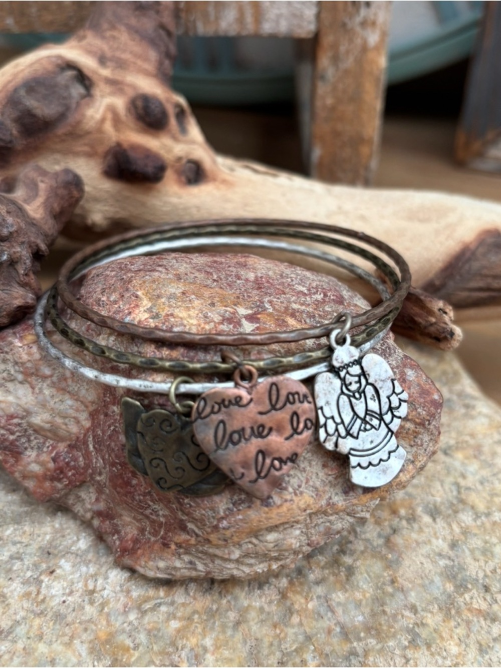 VTG. FAITH LOVE Mixed Metal Bangle Bracelet  Angel NEVER Worn!